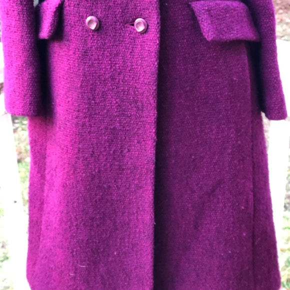 VTG 60S BROMLEIGH BOUCLE WOOL PURPLE MIDI COAT - Picture 3 of 8
